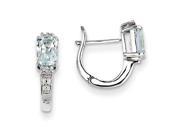 Sterling Silver Rhodium Plated Diamond Aquamarine Hinged Earrings