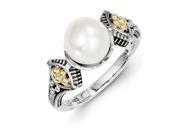 Sterling Silver w 14k 8 8.5mm FW Cultured Pearl Ring