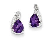 Sterling Silver Rhodium Plated Diamond and Amethyst Post Earrings