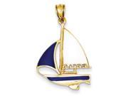 14k Yellow Gold 2 D Blue and White Enameled Sailboat Pendant