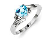 Sterling Silver Rhodium Plated Diamond and Light Swiss Blue Topaz Heart Ring