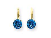 14k Yellow Gold 7mm Round Blue Topaz leverback Earrings
