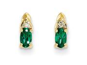 14k Yellow Gold 5x3 Oval Diamond Genuine Emerald Earrings