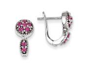 Sterling Silver Pink Tourmaline Circle Hinged Earrings