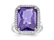 Sterling Silver Rectangle Clear Purple CZ Ring