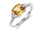 Sterling Silver Rhodium Plated Diamond and Citrine Ring