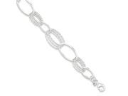 Sterling Silver 7in Polished and Textured Oval Link Bracelet