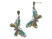 Sterling Silver Marcasite Multi Color Epoxy Butterfly Earrings