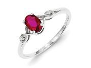 Sterling Silver Rhodium Plated Diamond and Ruby Oval Ring