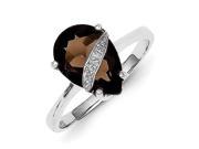 Sterling Silver Rhodium Pear Smokey Quartz Diamond Ring