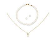 14k Madi K FW Cultured Pearl 15 Necklace Earrings 5.5 Bracelet 3pc Set