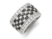 Sterling Silver Rhodium Black White CZ Checkerboard Ring