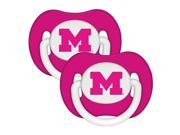 Michigan Wolverines Pink 2 pack Infant Pacifier Set NCAA Baby Pacifiers