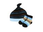 Stephan Baby Boy Striped Blue Dog Hat Cap Socks Set Preemie
