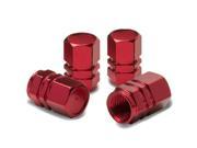 Hexagon Style Polished Aluminum Red Chrome Tire Valve Stem Caps Pack of 4