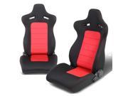 Pair of Universal Red Stitch Black Trim Woven Fabric Reclinable Racing Seat Adjustable Sliders