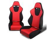 Pair of Red Stitch Black Trim Woven Fabric Reclinable Sports Style Racing Seat Adjustable Sliders