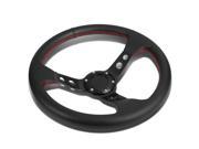 350MM 3 DEEP DISH 6 BOLT BLACK RACING STEERING WHEEL RED STITCHING HORN BUTTON