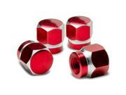 Hexagon Anodized Powder Coated Finish Red Chrome Aluminum Tire Stem Valve Caps Pack of 4