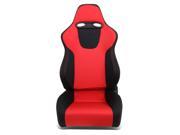 Red Stitch Black Trim Woven Fabric Reclinable Sports Style Racing Seat Adjustable Slider Driver Left Side