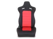 Universal Red Stitch Black Trim Woven Fabric Reclinable Racing Seat Adjustable Slider Passenger Right Side
