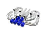 UNIVERSAL 8 PC 2.75 ALUMINUM FRONT MOUNT INTERCOOLER PIPING SILICONE HOSE SILVER
