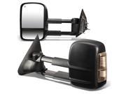 For 14 17 Silverado Sierra GMT K2XX Pair of Black Powered Smoked Signal Glass Manual Extenable Side Towing Mirrors