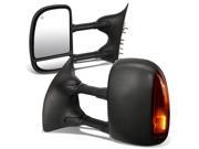 For 99 07 Ford F250 350 450 Pair of Black Powered Heated Signal Glass Manual Extenable Side Towing Mirrors 05 06