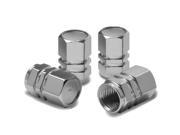 Hexagon Style Polished Aluminum Silver Chrome Tire Valve Stem Caps Pack of 4