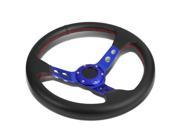 350MM 3 DEEP DISH 6 BOLT BLUE RACING STEERING WHEEL RED STITCHING HORN BUTTON