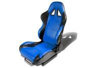 FULLY RECLINABLE PVC LEATHER BLUE BLACK RACING SEAT SLIDER RAIL DRIVER LEFT SIDE