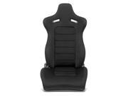 Universal Black Stitch Black Trim Woven Fabric Reclinable Racing Seat Adjustable Slider Passenger Right Side