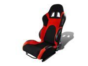 FULLY RECLINABLE RED BLACK CLOTH BUCKET RACING SEAT SLIDER RAIL DRIVER LEFT SIDE