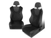 Pair of Black Stitch Black Trim PVC Leather Reclinable Racing Seat Adjustable Sliders