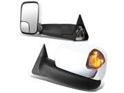 For 94 02 Dodge Ram Pair of Powered Heated Smoked Signal Glass Manual Folding Chrome Side Towing Mirrors 98 99 00 01
