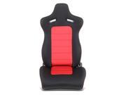 Universal Red Stitch Black Trim Woven Fabric Reclinable Racing Seat Adjustable Slider Driver Left Side