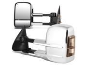 For 99 02 Yukon Tahoe Pair of Powered Heated Smoked Signal Glass Manual Extenable Chrome Side Towing Mirrors 00 01