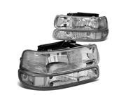 For 99 06 Chevy Silverado Tahoe Replacement Headlight Bumper 4 PC Lamp Set Chrome GMT800 00 01 02 03 04 05