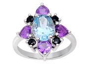 Orchid Jewelry 2.65CTW genuine blue topaz amethyst sapphire 925 sterling silver ring