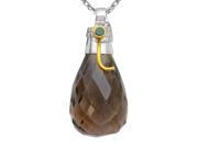 Orchid Jewelry Two tone 925 Silver 45 1 9 Carat Smoky Quartz and Emerald Faceted Drop Pendant