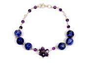 Orchid Jewelry 925 Sterling Silver 25.40 Carat Blue Agate Amethyst and Crystal Quartz Bracelet