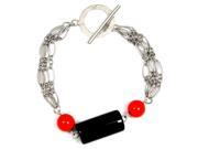 Orchid Jewelry 925 Sterling Silver Black Onyx and Created Coral Bracelet
