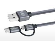 Xpower Aluminium Alloy Nlyon Type C Micro USB to USB Cable 2 in1 1.2M