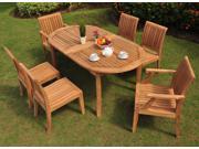 WholesaleTeak 7 Pc Luxurious Grade A Teak Dining Set 94 Double Extension Oval Table 6 Lagos Chairs 4 Armless 2 Arm Captain NEDSLG4