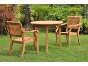 WholesaleTeak 3 Pc Luxurious Grade A Teak Dining Set 36 Round Table and 2 Stacking Arbor Arm Chairs NEDSAB1