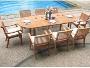 WholesaleTeak 9 Pc Luxurious Grade A Teak Dining Set 94 Oval Table and 8 Stacking Arbor Arm Chairs NEDSABg