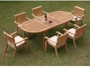 WholesaleTeak 7 Pc Luxurious Grade A Teak Dining Set 94 Oval Table and 6 Stacking Arbor Arm Chairs NEDSABb