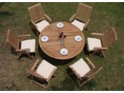 WholesaleTeak 7 Pc Luxurious Grade A Teak Dining Set 60 Round Table And 6 Marley Reclining Arm Chairs NEDSMR4