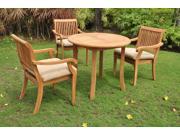 WholesaleTeak 4 Pc Luxurious Grade A Teak Dining Set 36 Round Table and 3 Stacking Arbor Arm Chairs NEDSAB2