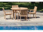 WholesaleTeak 5 Pc Luxurious Grade A Teak Dining Set 48 Round Table And 4 Stacking Leveb Arm Chairs NEDSLV3